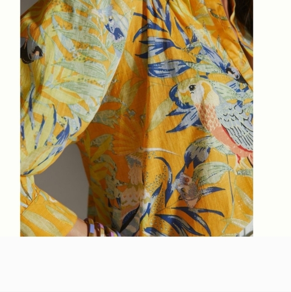 Anthropologie Maeve Puff-Sleeved Floral Butterfly Parrot Buttondown Shirt XS - Picture 7 of 11